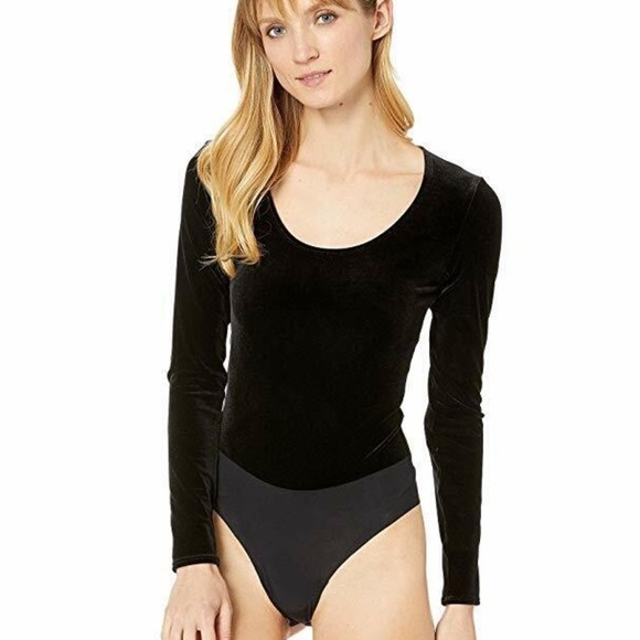 Commando Black Velvet Round-neck Long-sleeve Cheeky Classic Bodysuit - Picture 1 of 6